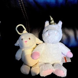 Unicorn and lamb stuffed animals